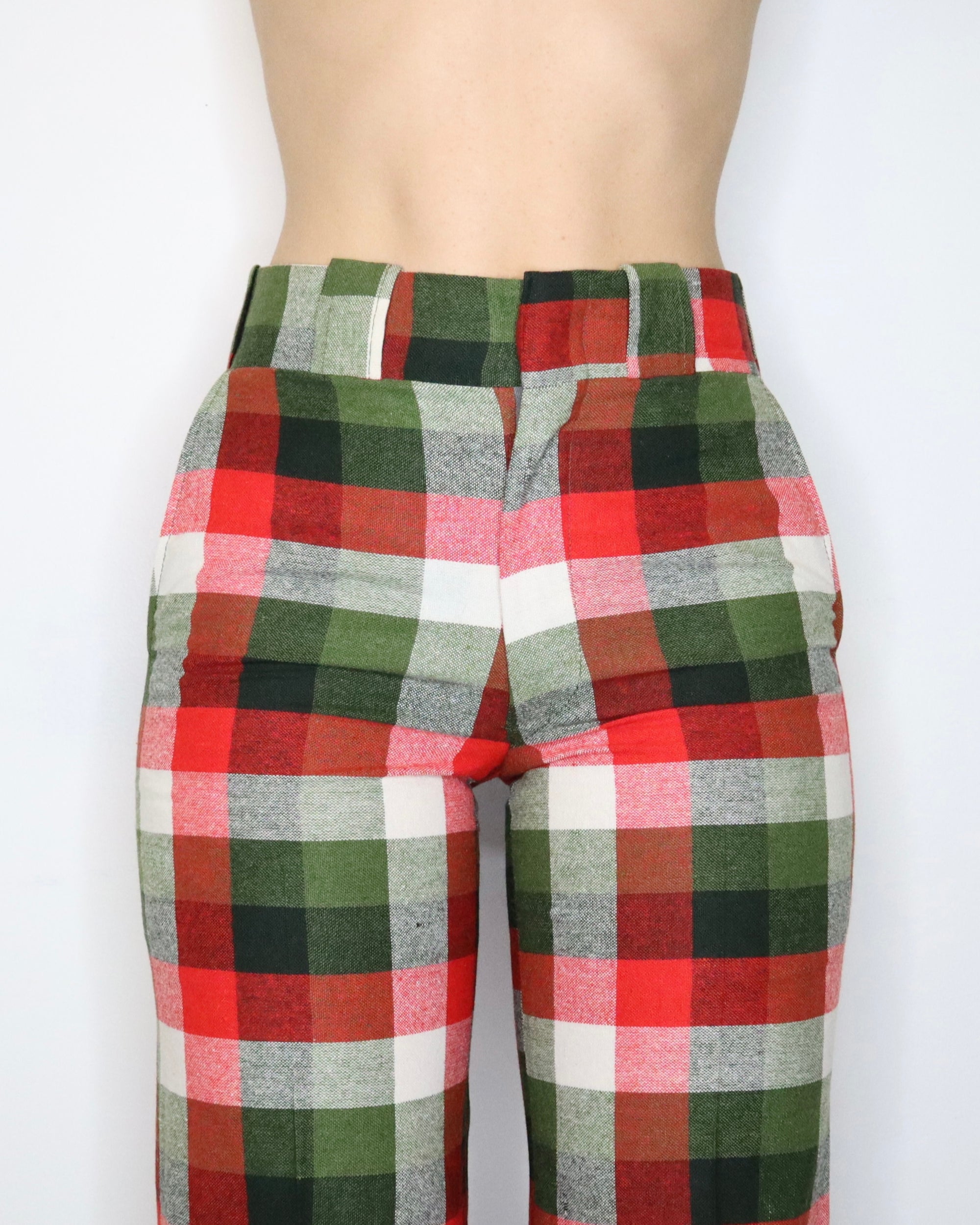70s Wide Leg Plaid Pants (Small)