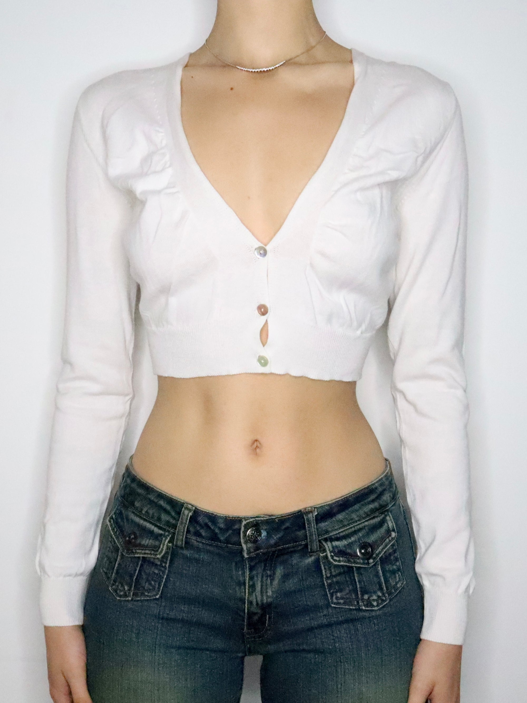 White Cropped Cardigan (Small)