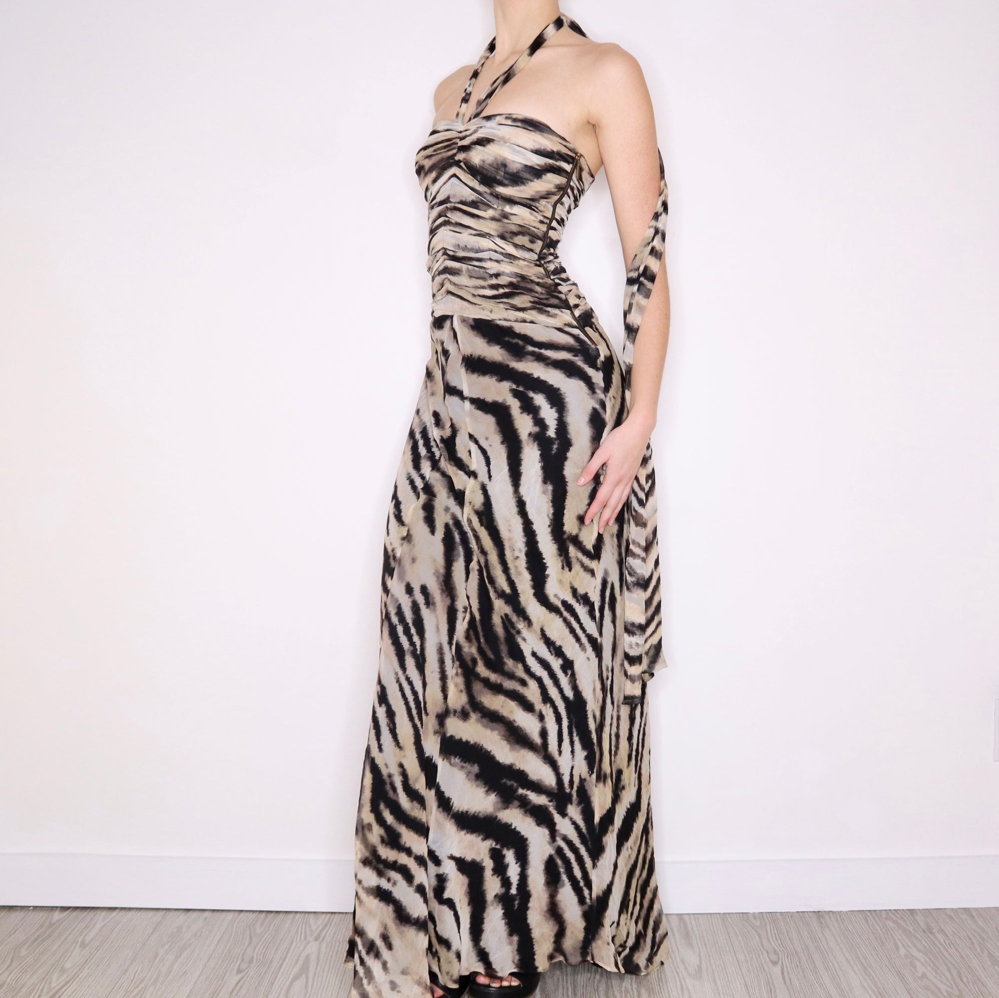 Y2K Silk Animal Print Gown (XS)