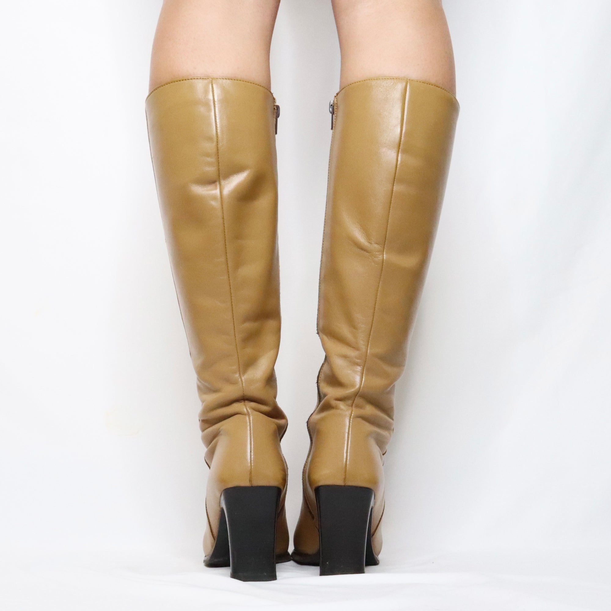 Italian Tall Tan Leather Boots (6-6.5 US/ 36.5 EU) - Imber Vintage
