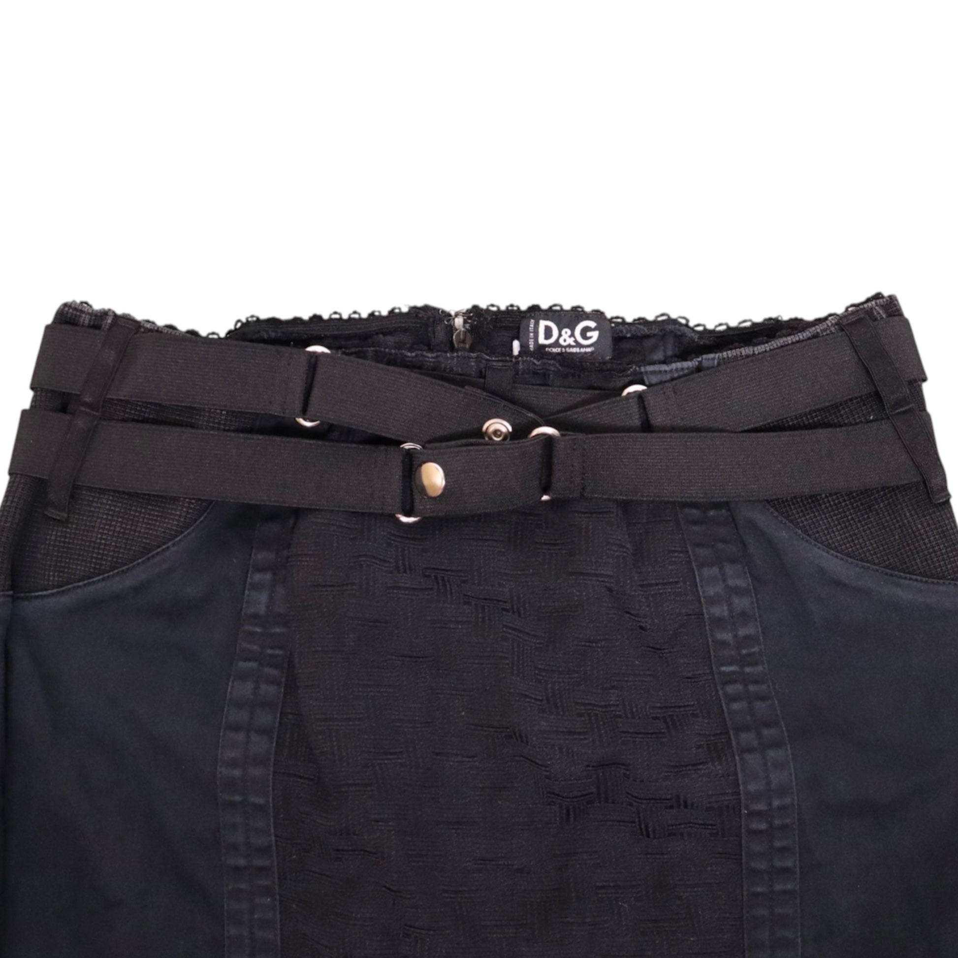 Y2K DOLCE & GABBANA Black Strappy Bondage Pencil Skirt (S) 
