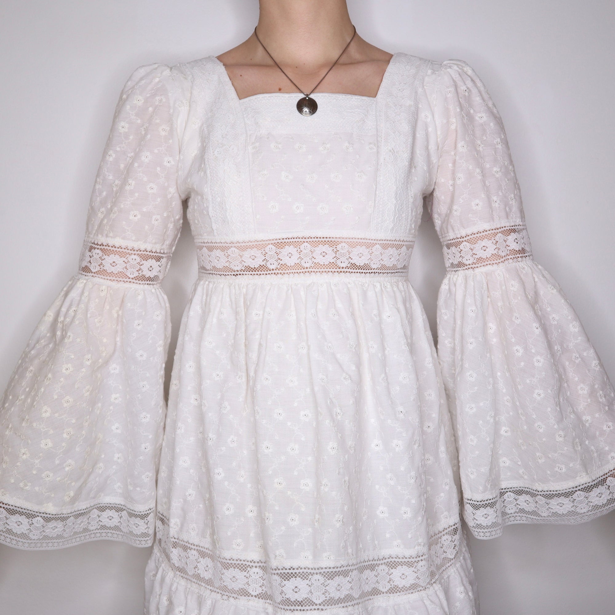 70s Boho White Lace Maxi Dress (S) 70s Boho White Lace Maxi Dress (S)