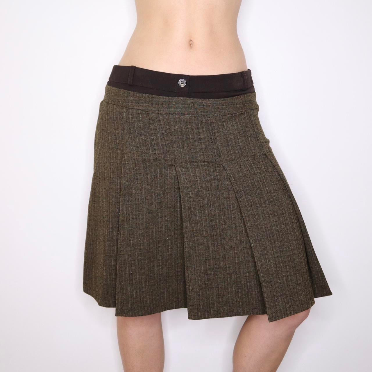 Y2K Italian Layered Brown Midi Skirt (M) 
