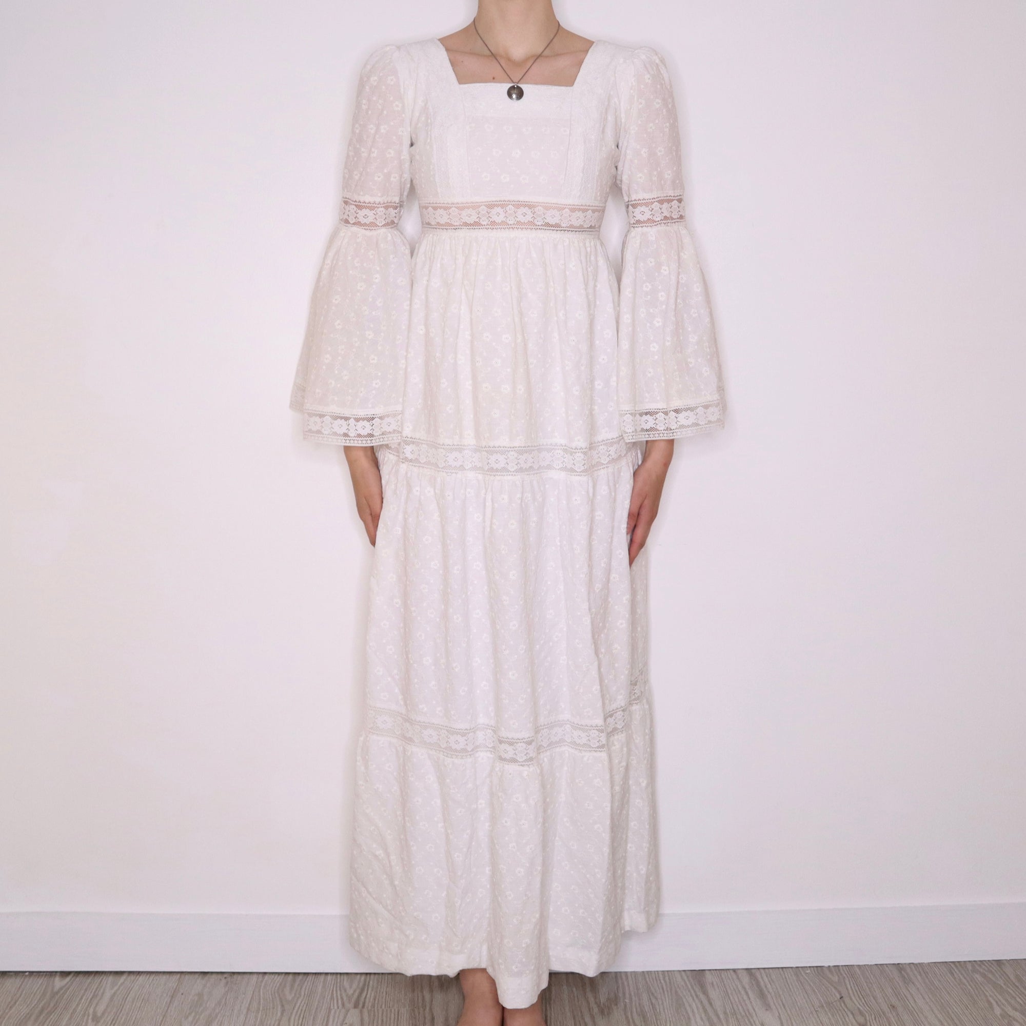 70s Boho White Lace Maxi Dress (S) 70s Boho White Lace Maxi Dress (S)