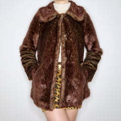 Y2K Brown Faux Fur Coat (M) - Imber Vintage