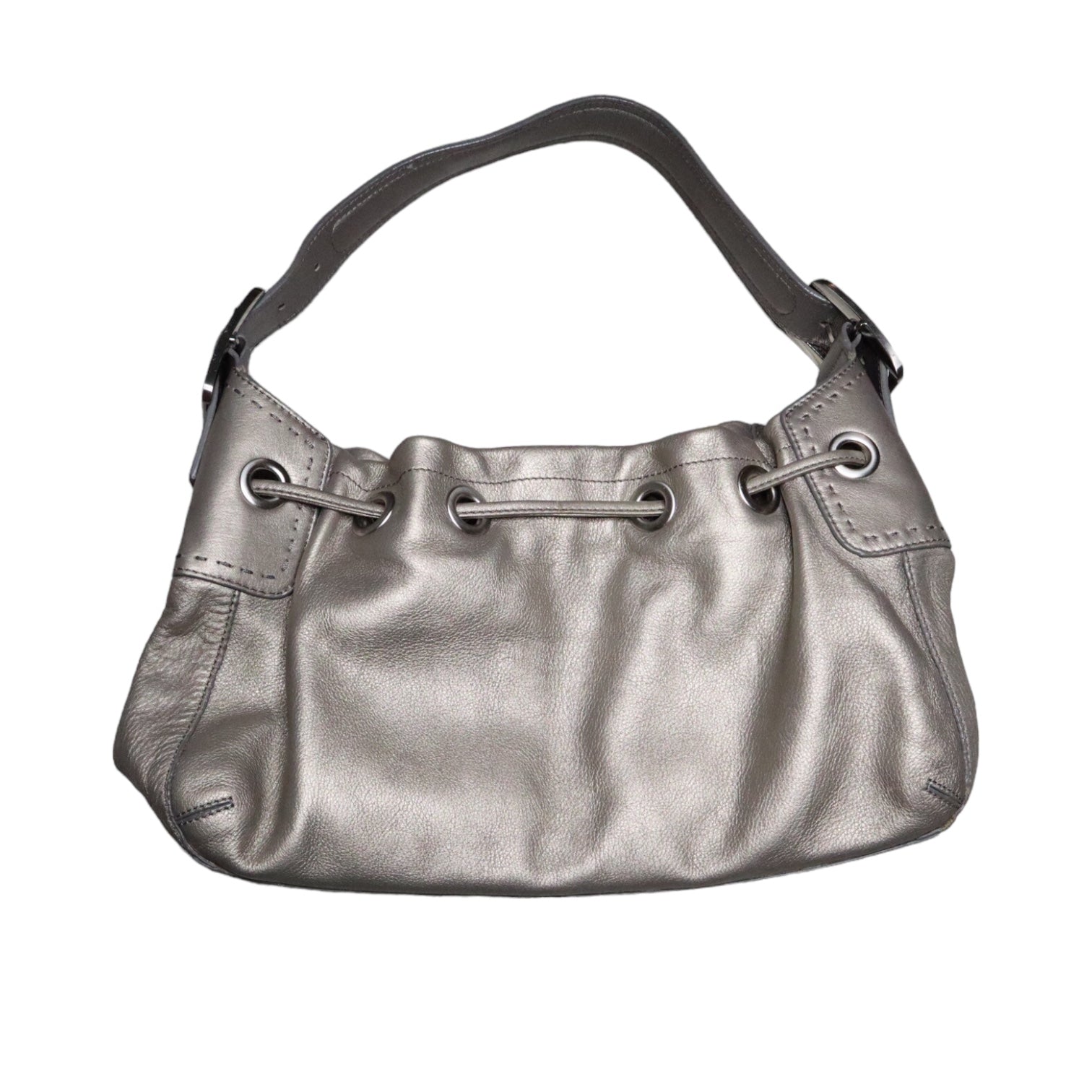 Y2K Slouchy Silver Leather Shoulder Bag