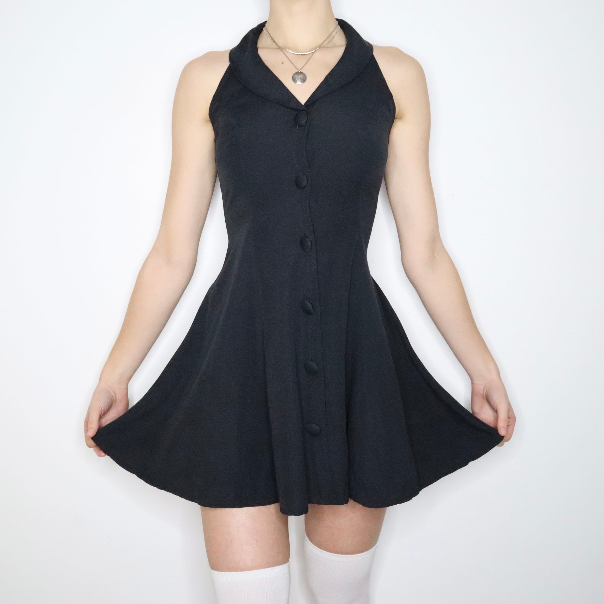 90s button up dress 90s Preppy Navy Button Up Mini Dress (XS/S)