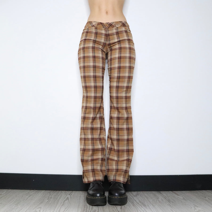 Vintage 90s Brown Plaid Flare Pants (Small)