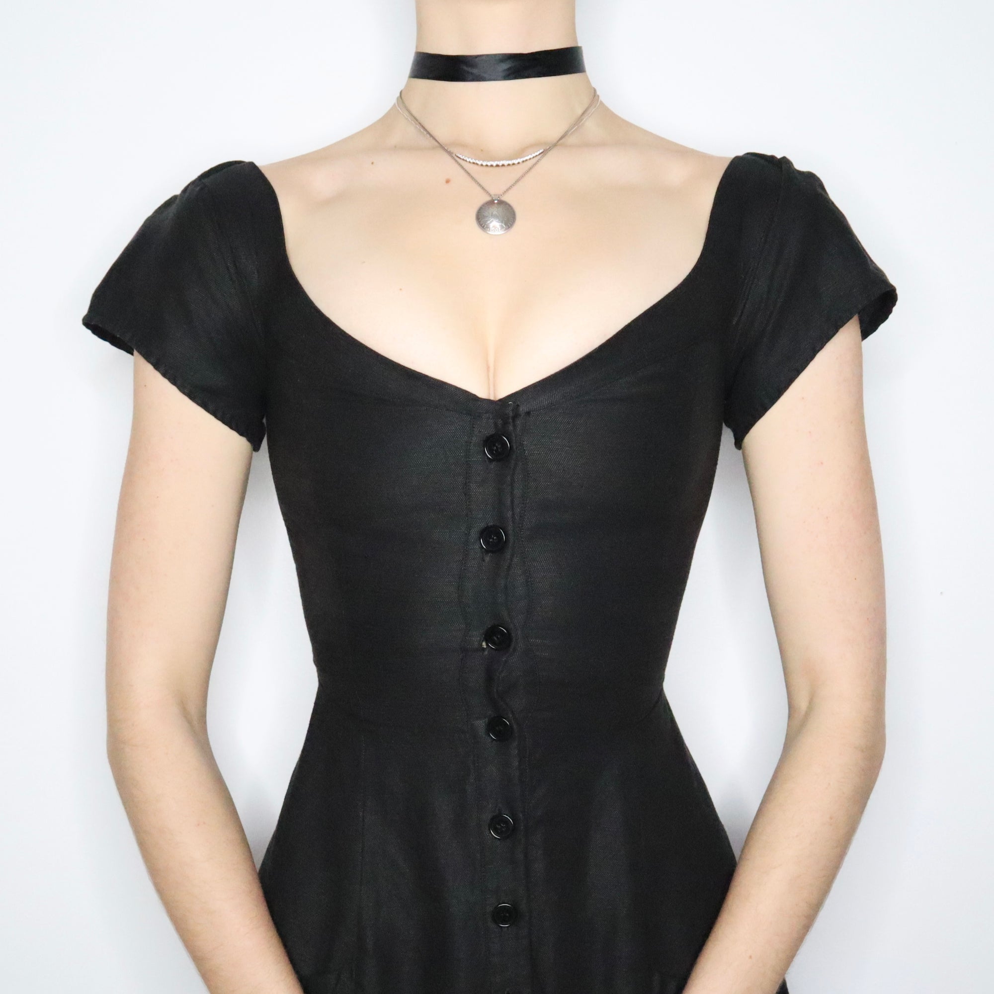 REFORMATION Black Linen Button Up Midi Dress (XS) - Imber Vintage REFORMATION Black Linen Button Up Midi Dress (XS) - Imber Vintage