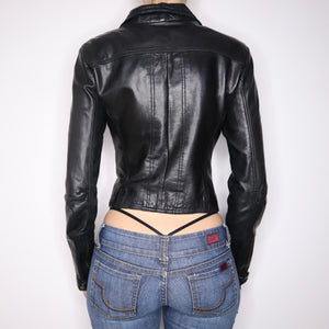 Y2K Sexy Black Leather Moto Jacket (XS) - Imber Vintage