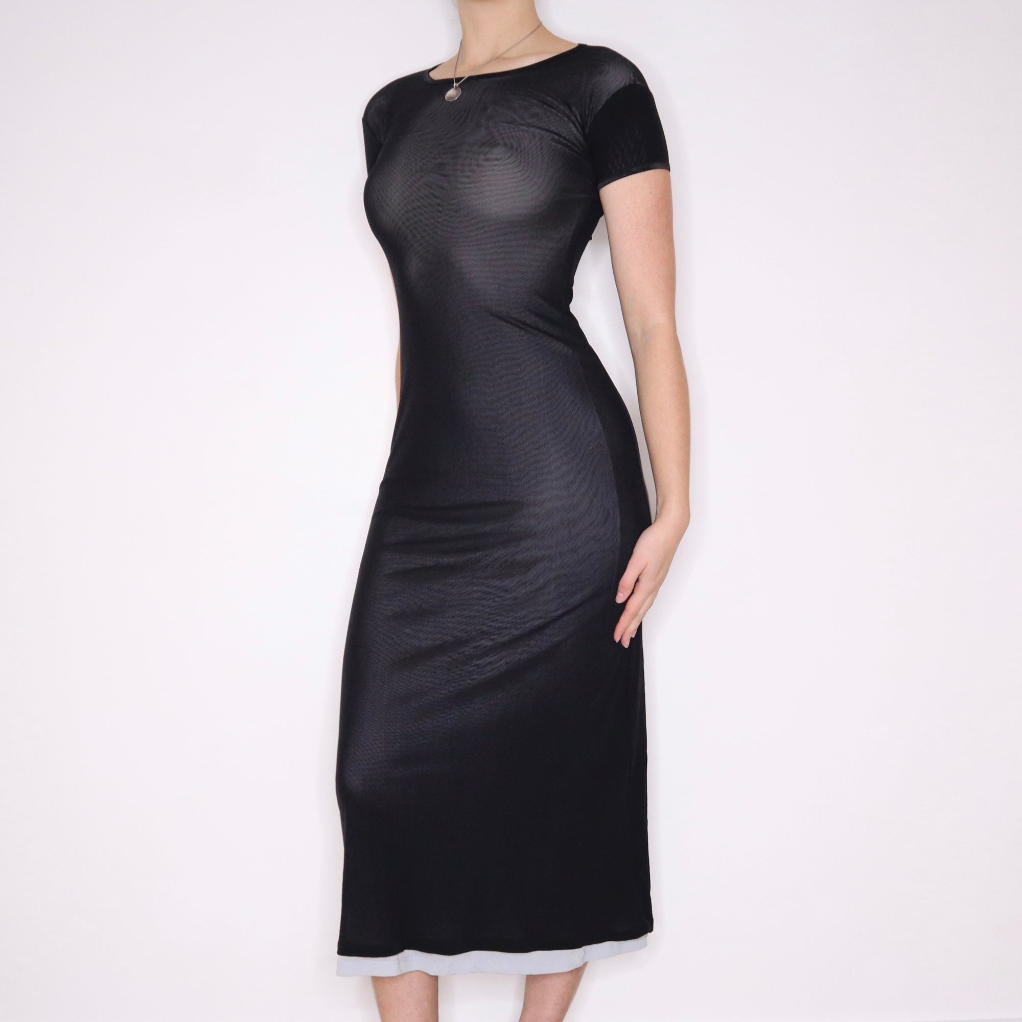 90s French Black Layered Mesh Maxi Dress (XS) - Imber Vintage 90s French Black Layered Mesh Maxi Dress (XS) - Imber Vintage
