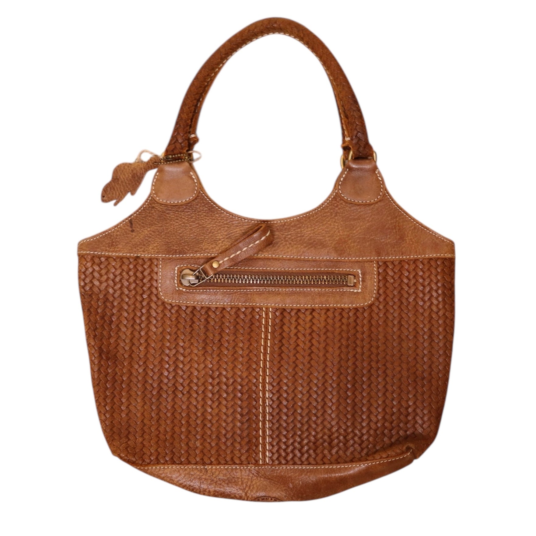 Y2K ROOTS Brown Woven Leather Purse 