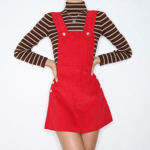 70s Red Corduroy Overall Dress (M) 70s Red Corduroy Overall Dress (M)
