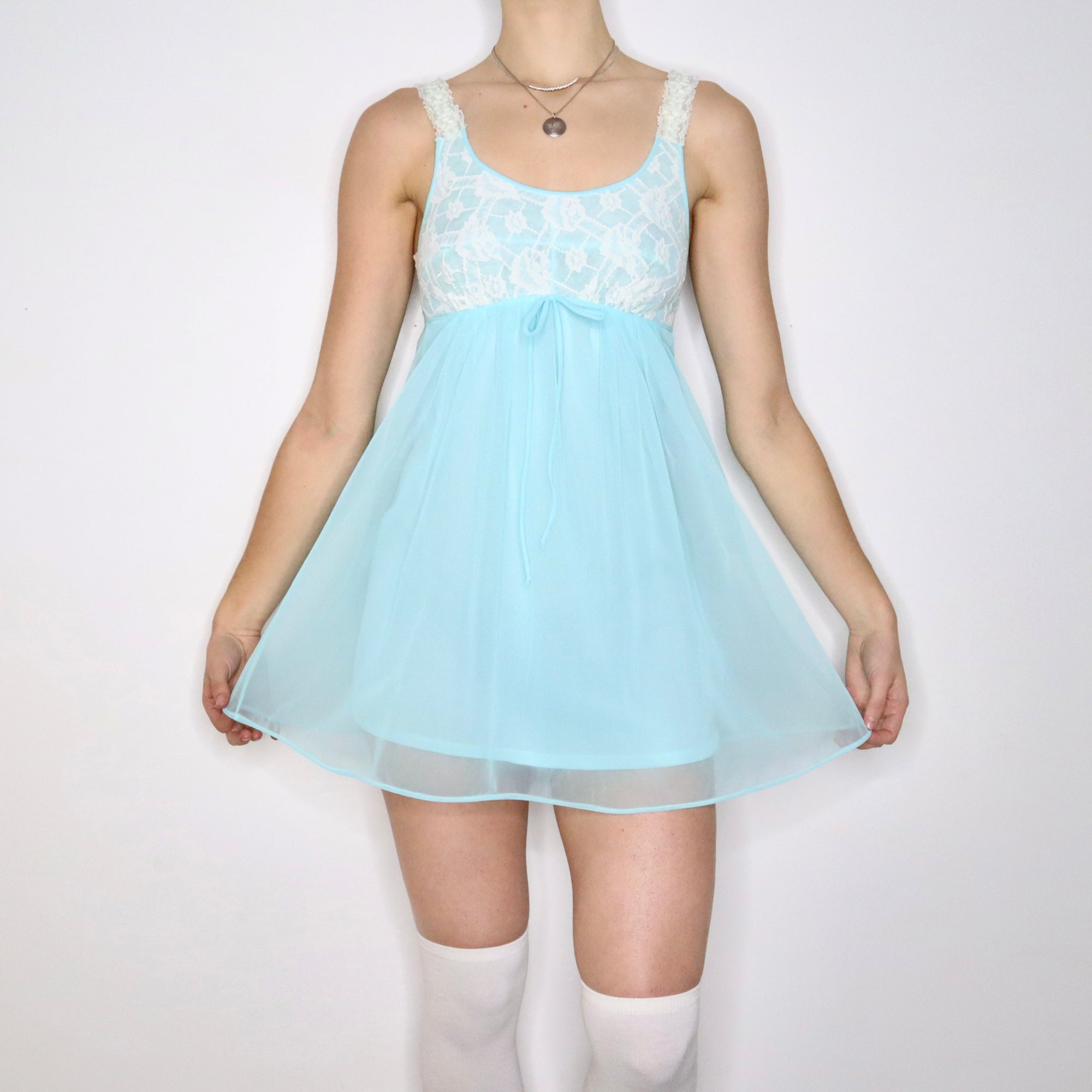 60s Aqua Mini Babydoll Nightgown (S) - Imber Vintage