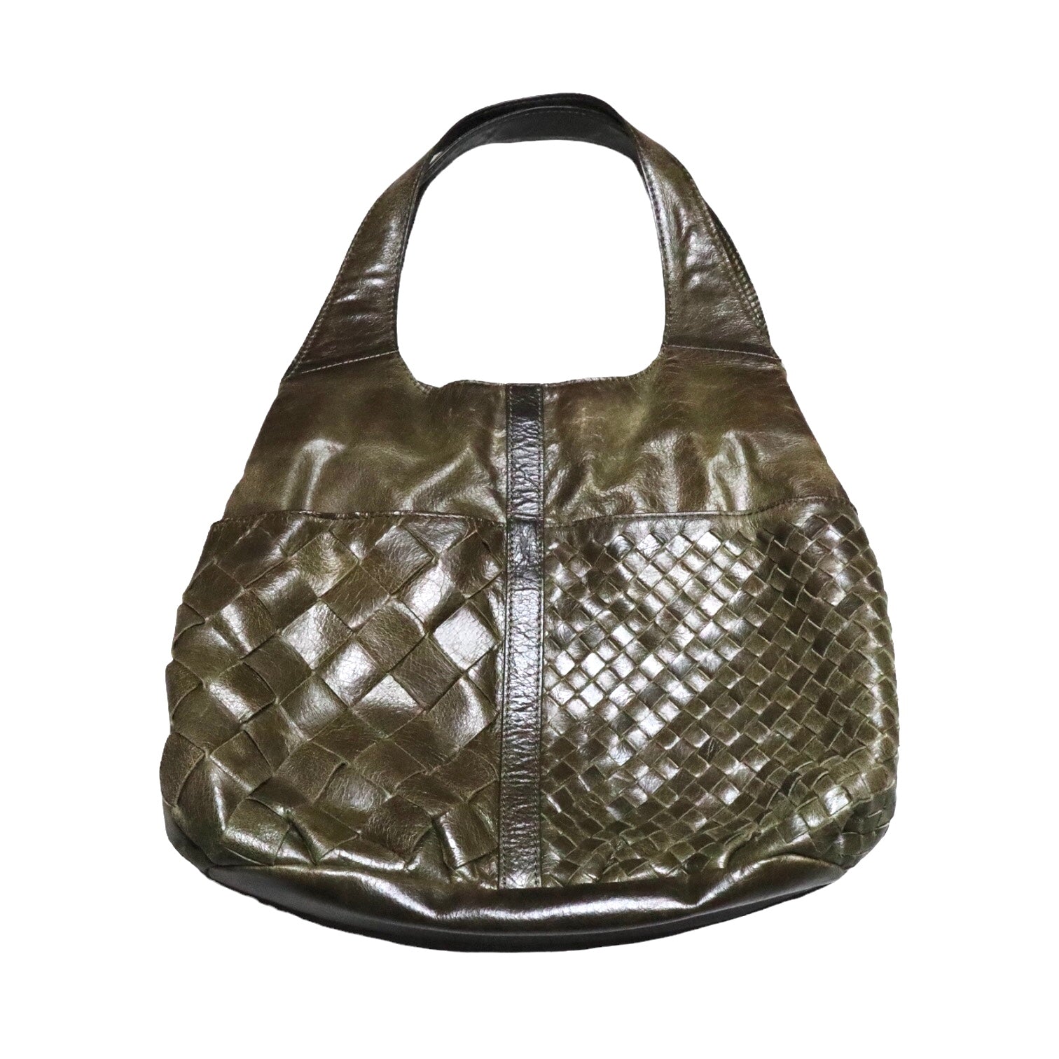 90s Woven Green Leather Shoulder Bag