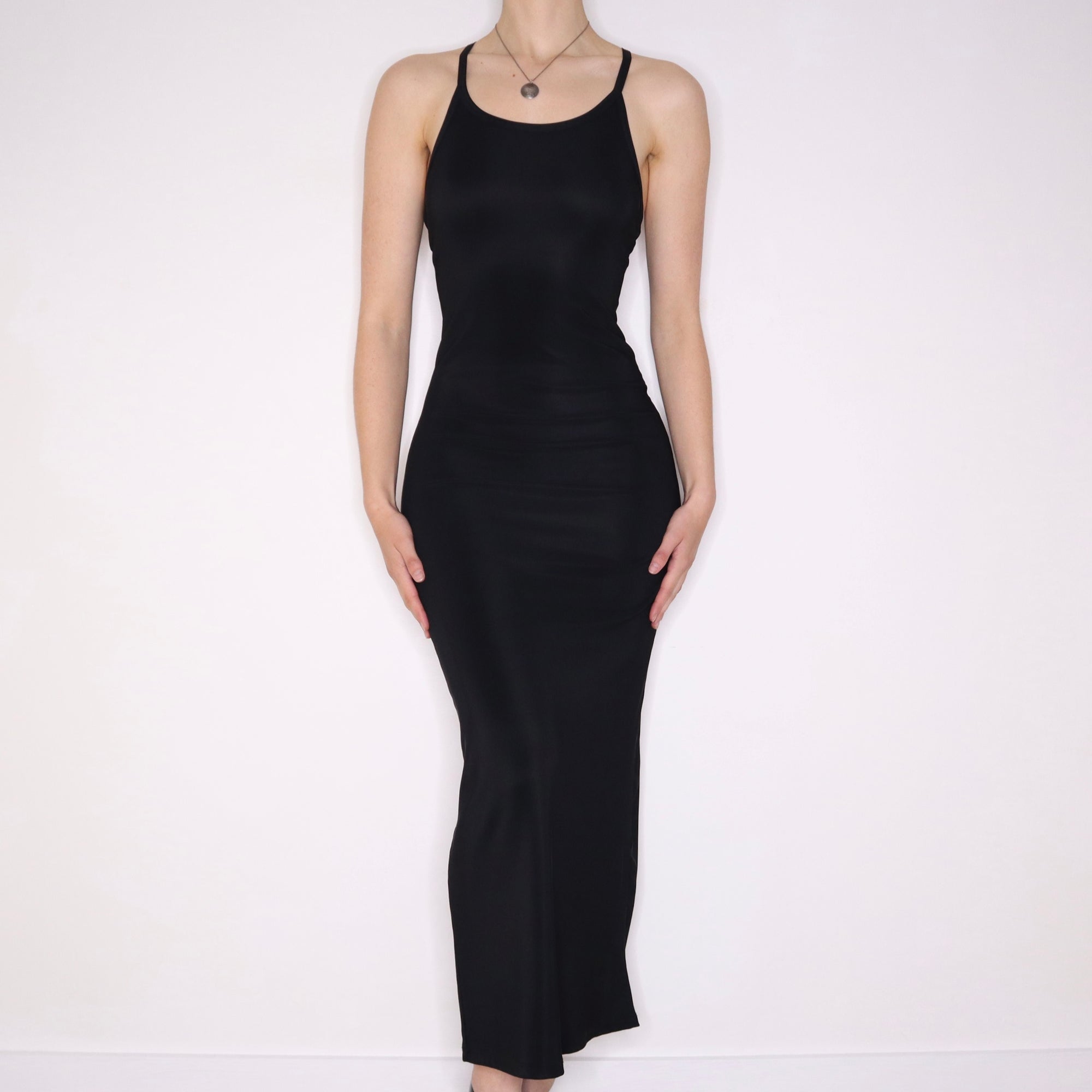 90s Backless Slinky Black Maxi Dress (S) - Imber Vintage 90s Backless Slinky Black Maxi Dress (S) - Imber Vintage