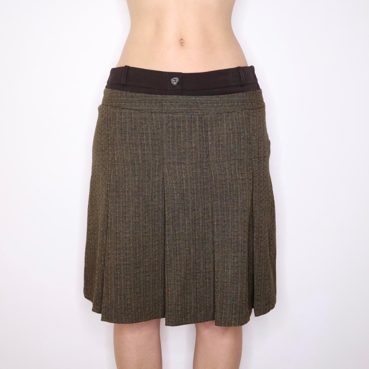 Y2K Italian Layered Brown Midi Skirt (M) 