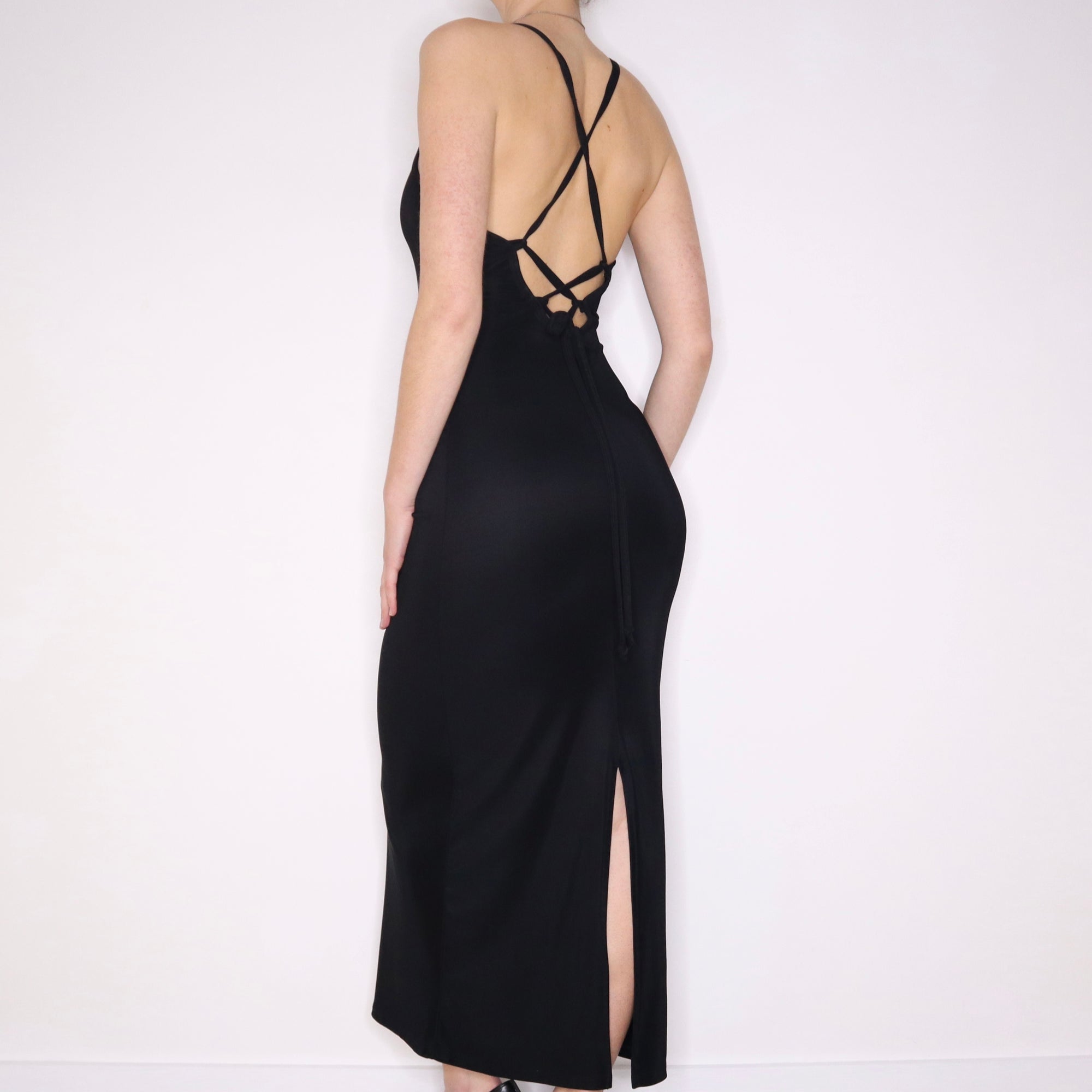 90s Backless Slinky Black Maxi Dress (S) - Imber Vintage 90s Backless Slinky Black Maxi Dress (S) - Imber Vintage