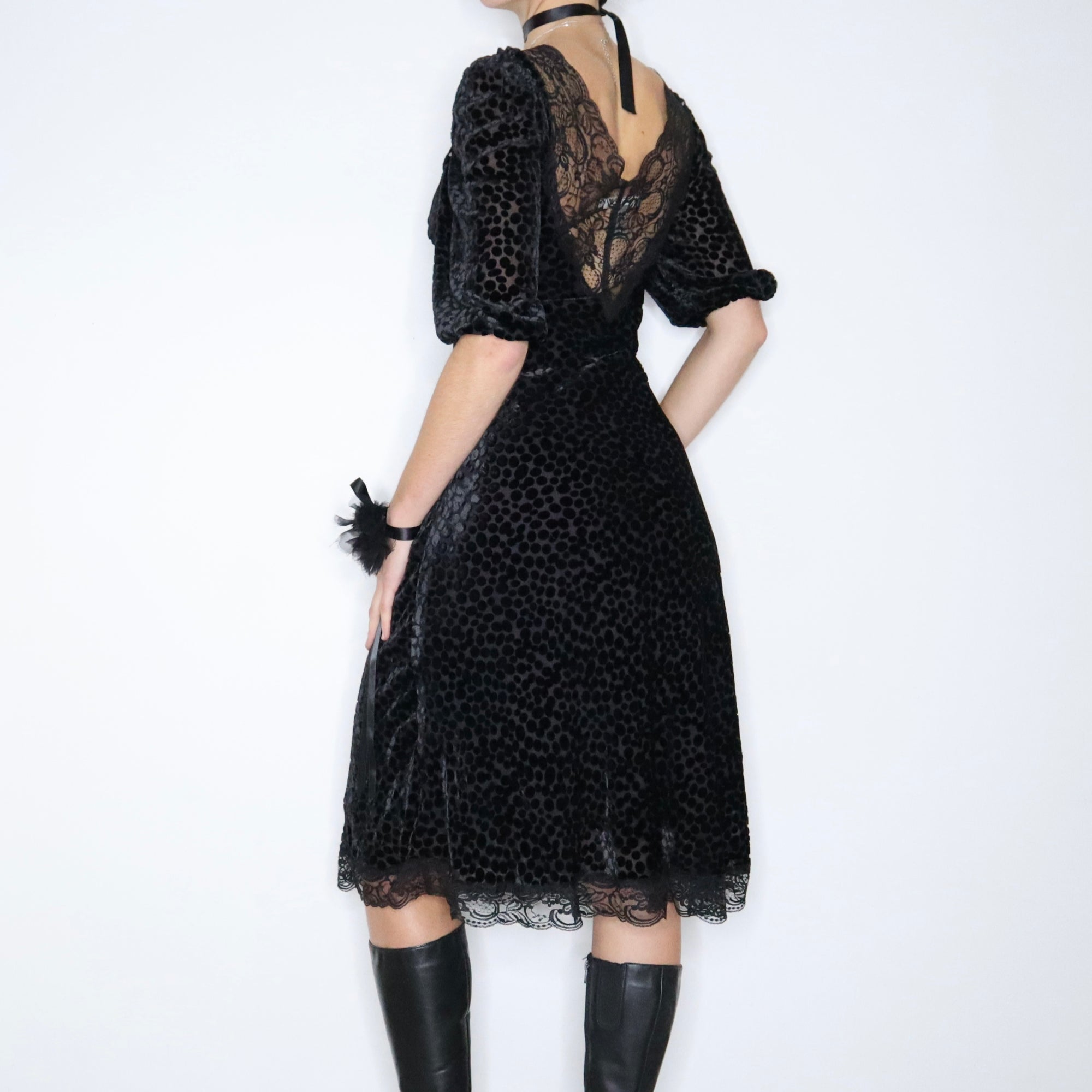 90s black midi dress Vintage 90s Black Midi Dress Faux Wrap Bodice Button Detail Grunge Minimal