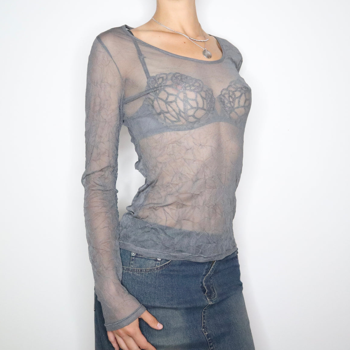 French Mesh Long Sleeve Top (M-L)