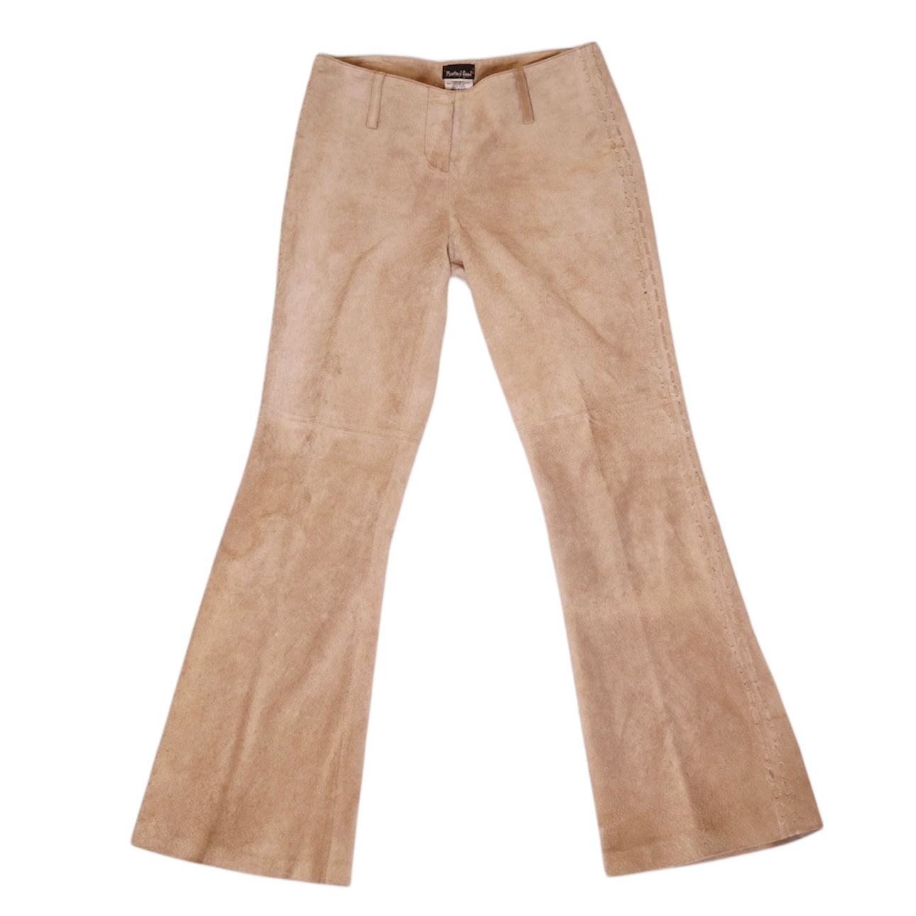 Y2K Tan Genuine Suede Flared Pants (XS) 