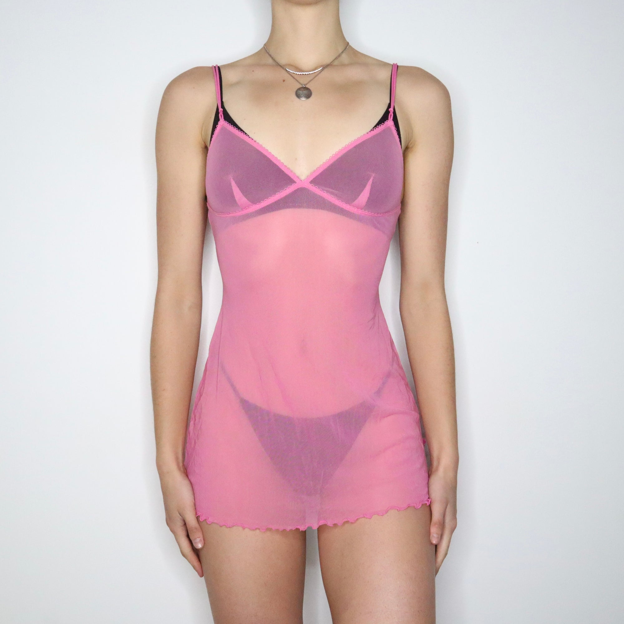 Y2K Pink Mesh Lingerie Mini Dress (S) - Imber Vintage Y2K Pink Mesh Lingerie Mini Dress (S) - Imber Vintage