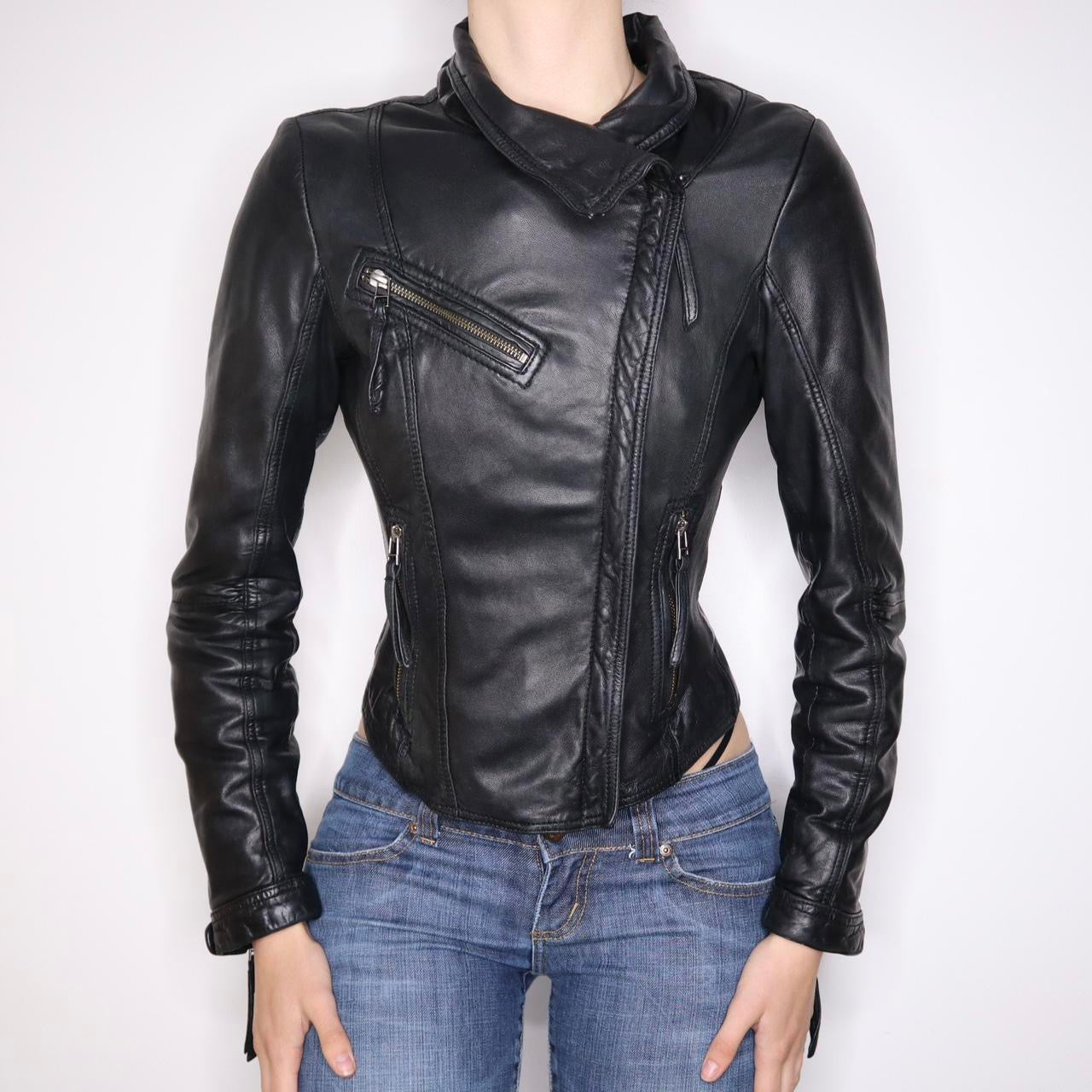 Y2K Sexy Black Leather Moto Jacket (XS) 