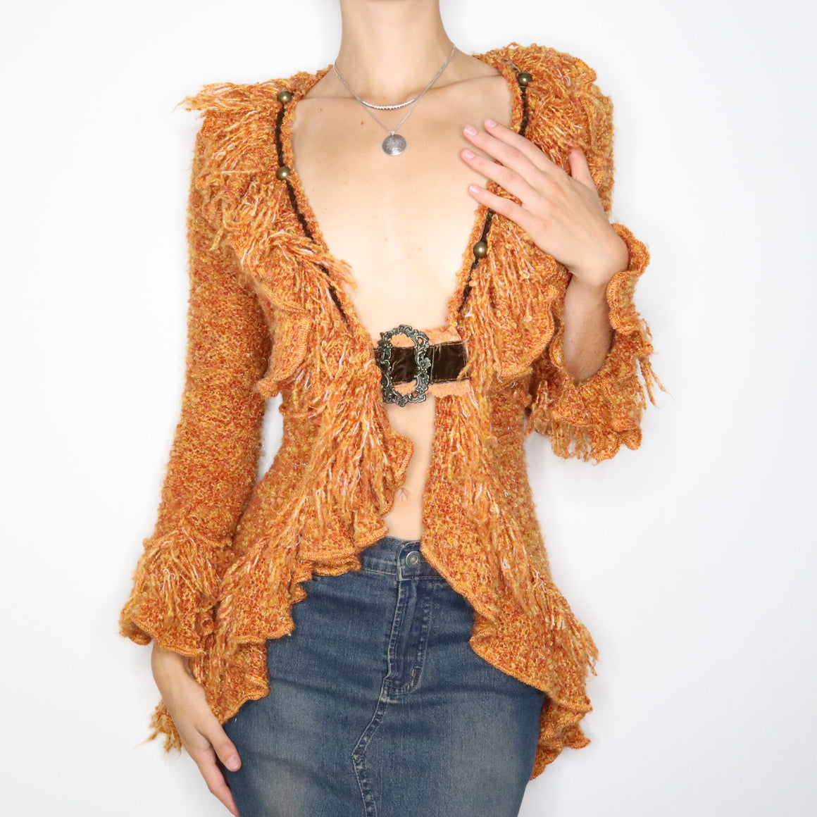 French Boho Orange Cardigan (M-L)