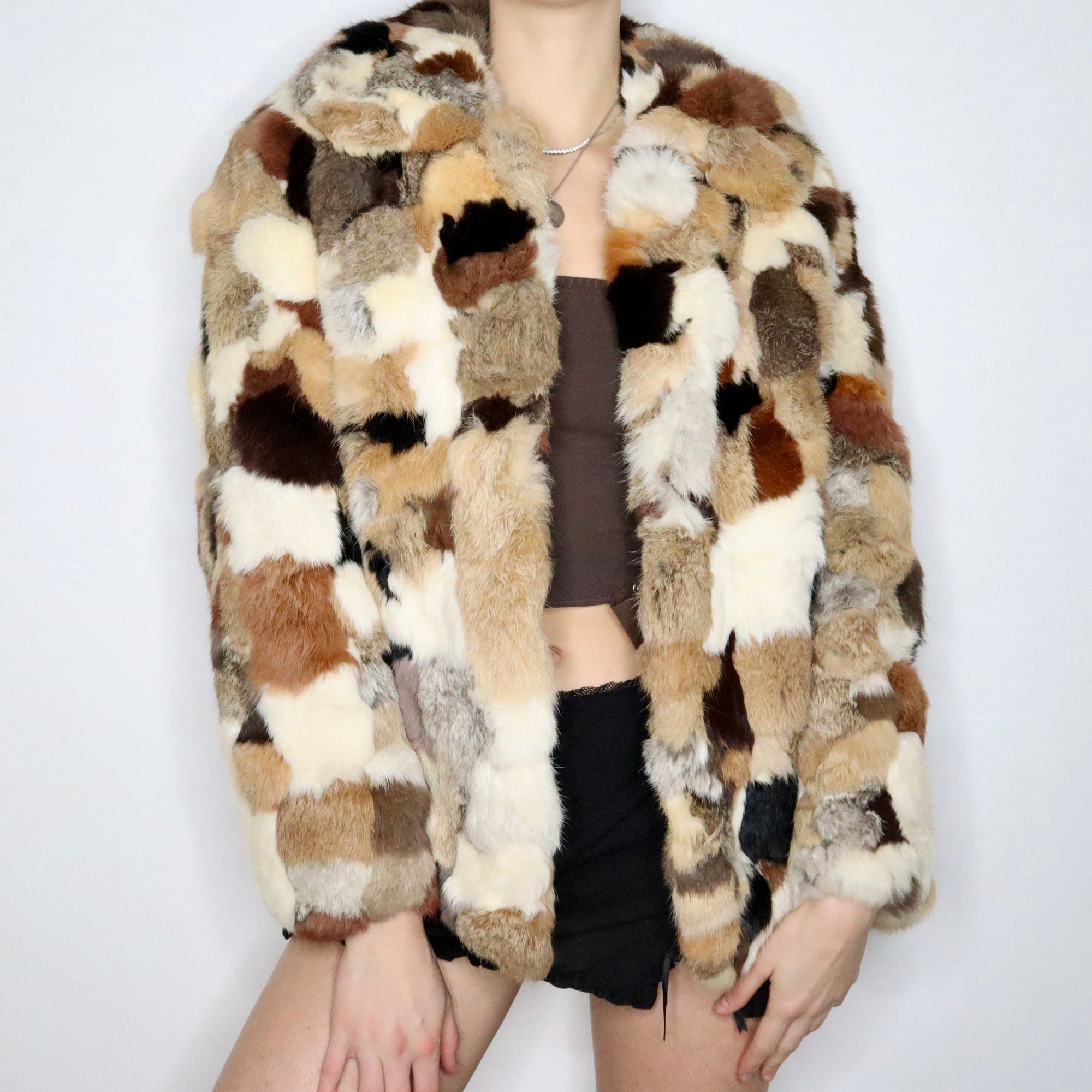 Patchwork rabbit hotsell fur coat