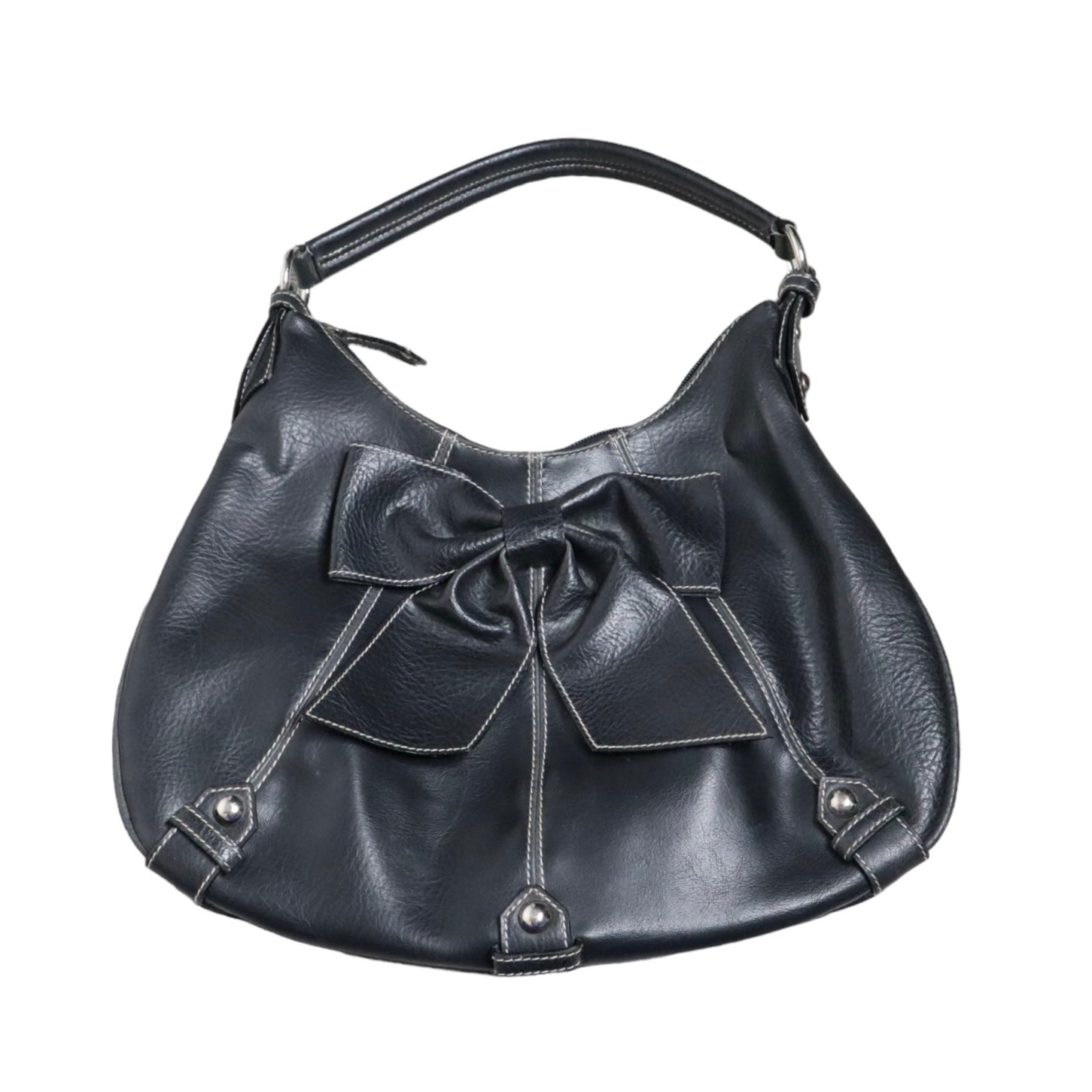 Y2K Black Faux Leather Bow Shoulder Bag