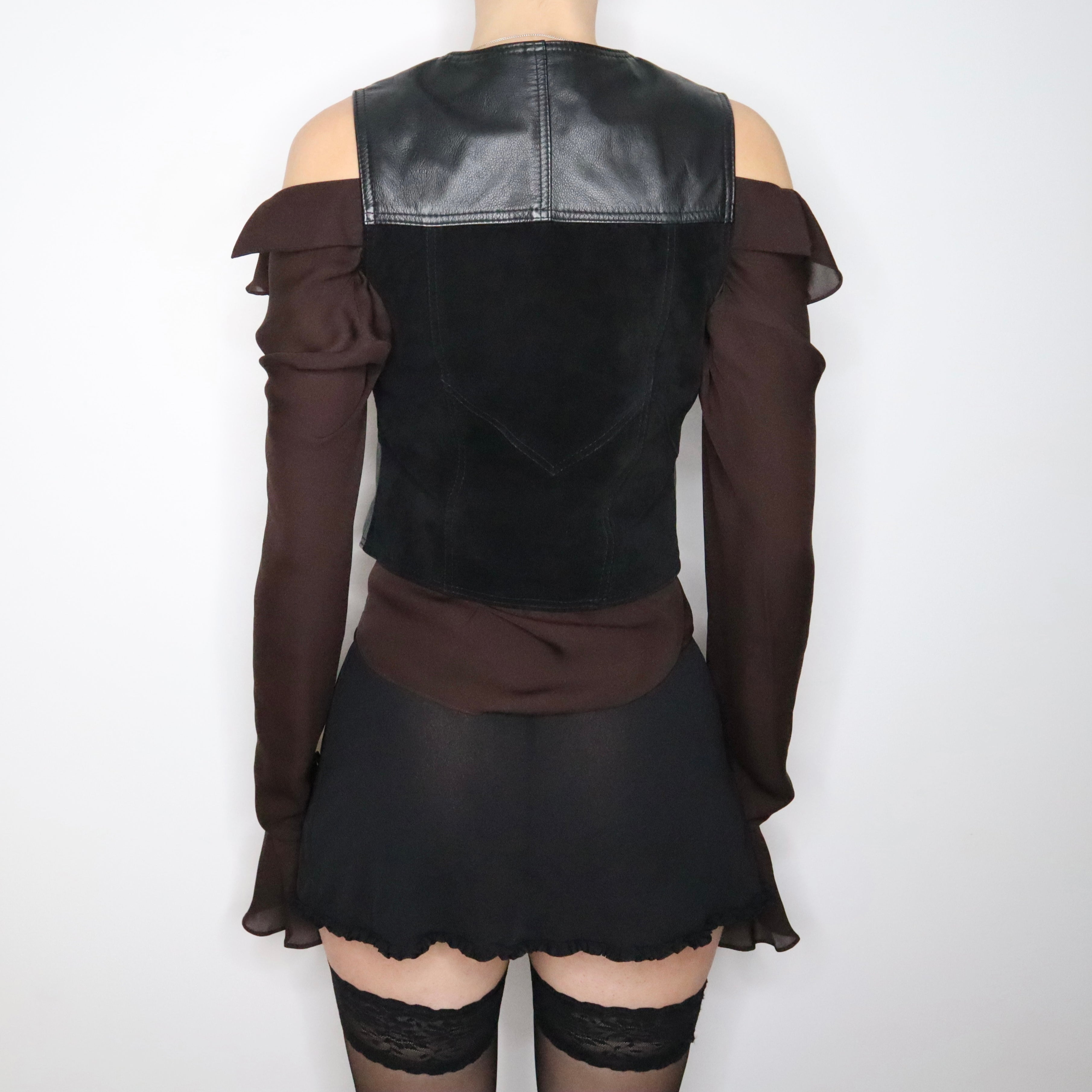 90s Black Leather Fitted Vest (S)