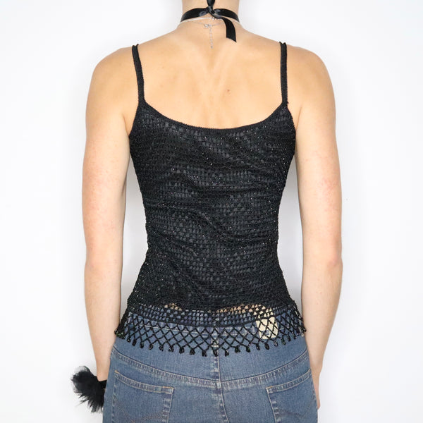 Black and Silver Beaded Mesh Camisole