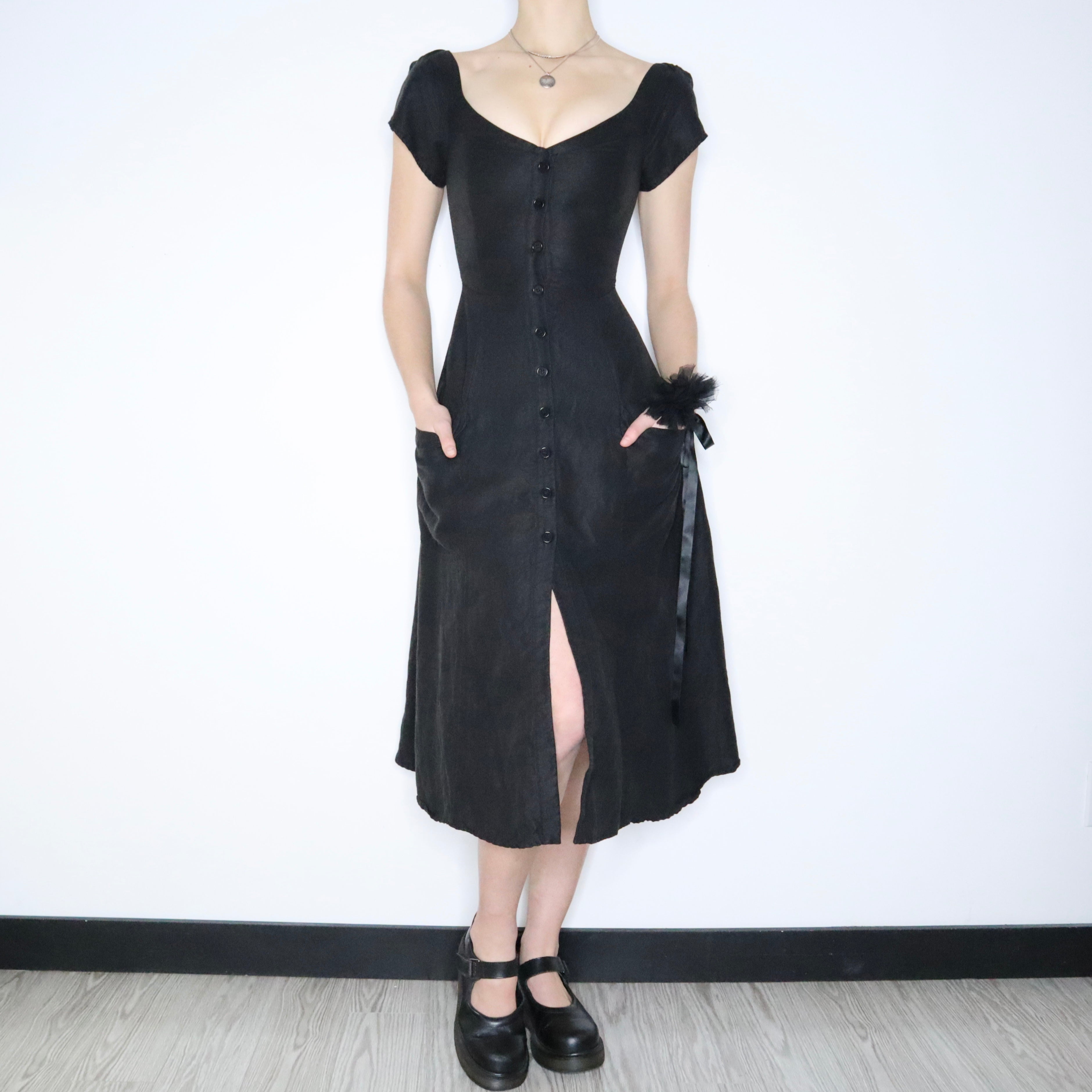 REFORMATION Black Linen Button Up Midi Dress (XS)