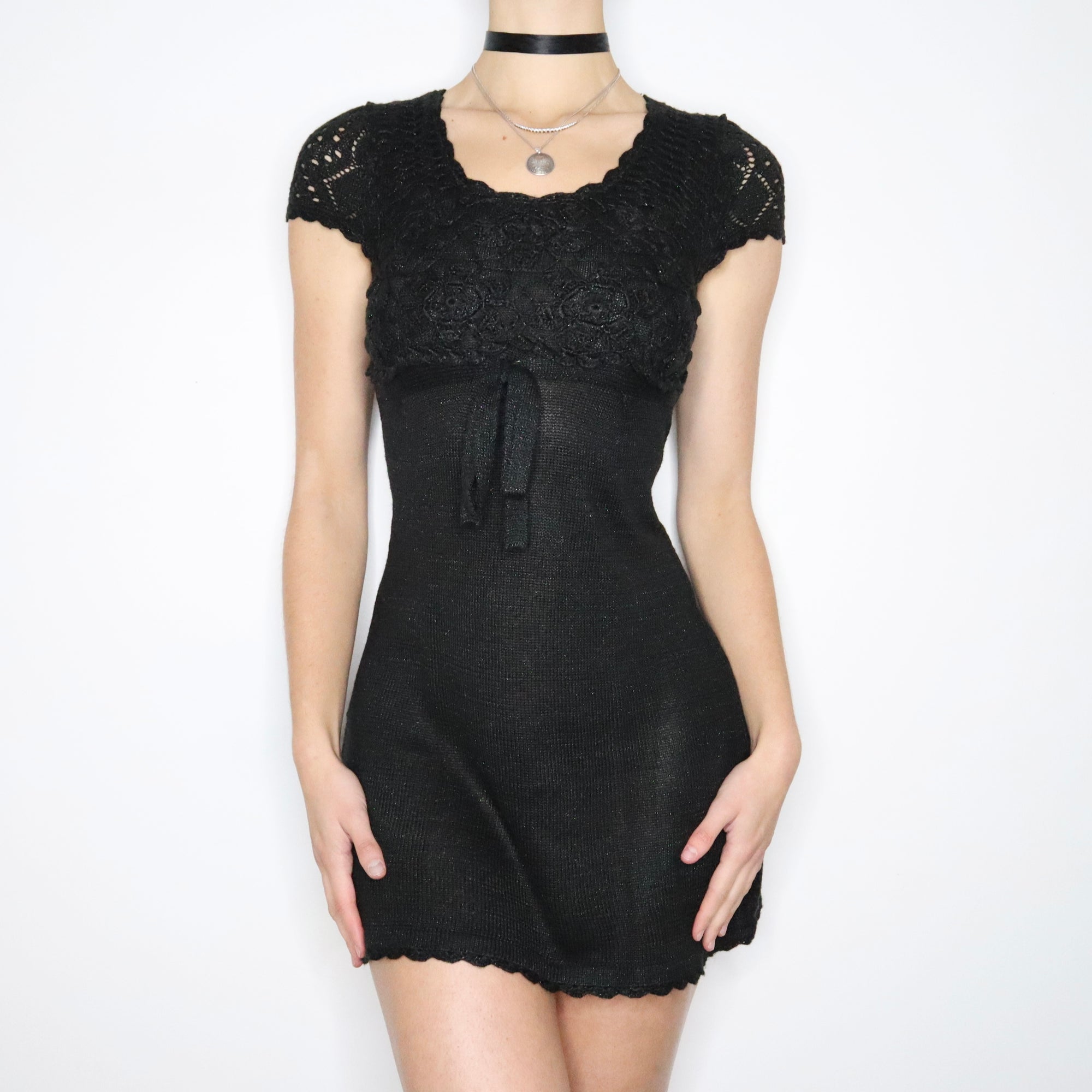 90s Black Knit Babydoll Dress (S/M) - Imber Vintage