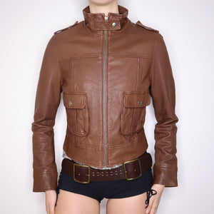 Brown Oversized 90's Y2K Leather Jacket - Birthday Gift for