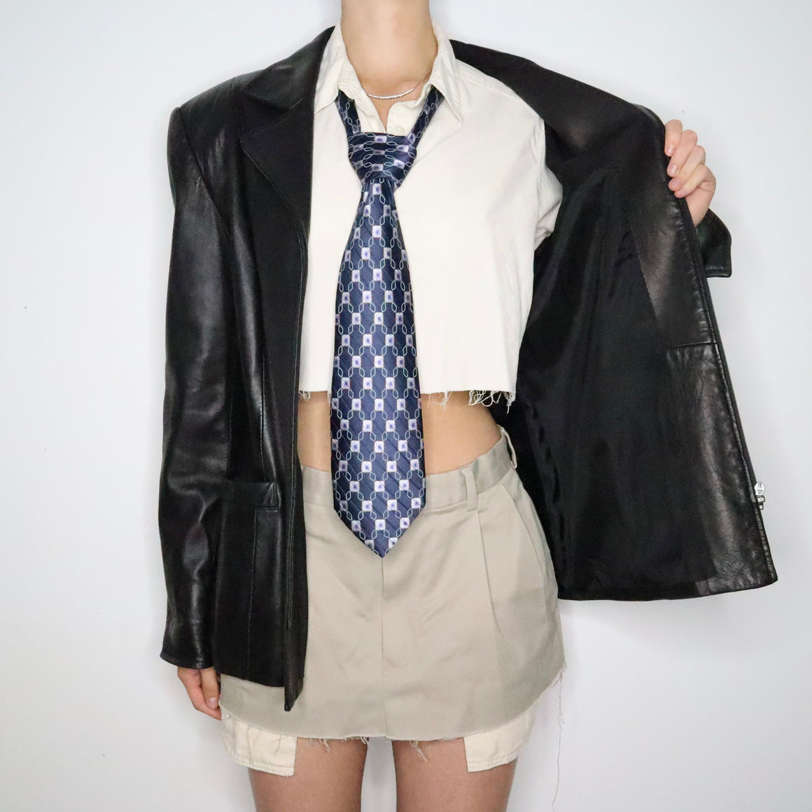 Black Leather Zip Up Jacket (Large)