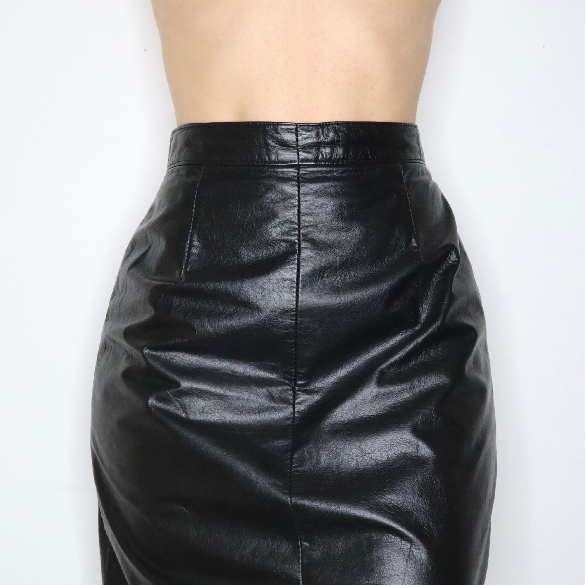 Black Leather Midi Skirt (Medium) 