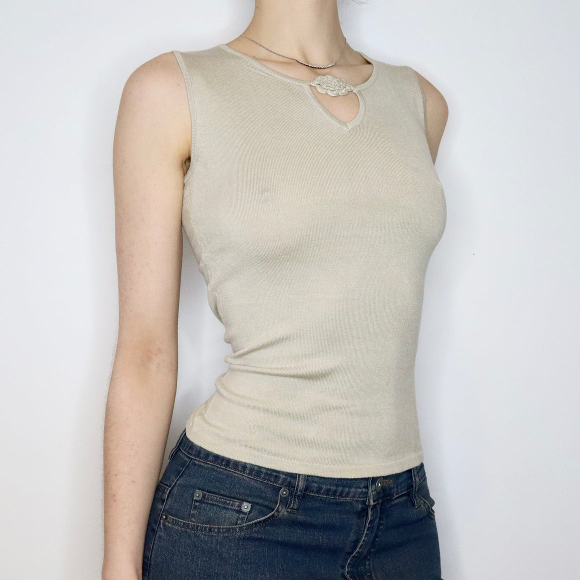 Beige Keyhole Tank Top (XS-S) 