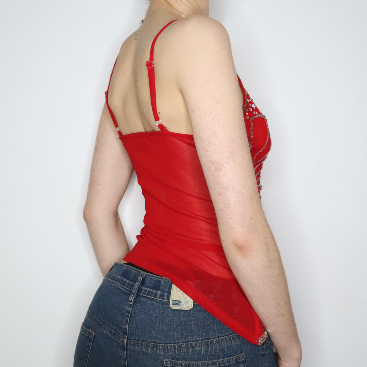 Red Mesh Beaded Camisole Small Imber Vintage 2677