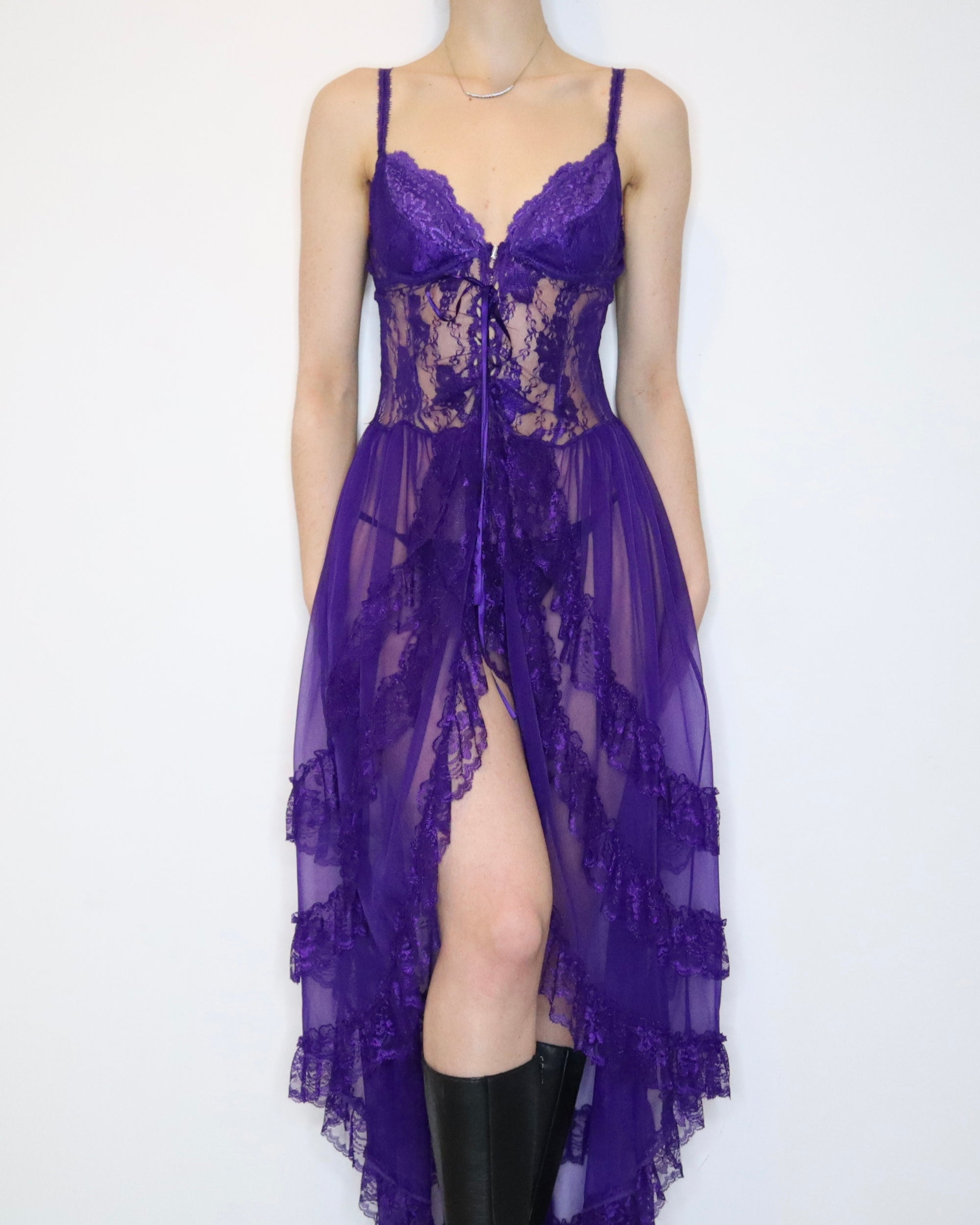 Purple Lace Bustier Dressing Gown (M-L) 