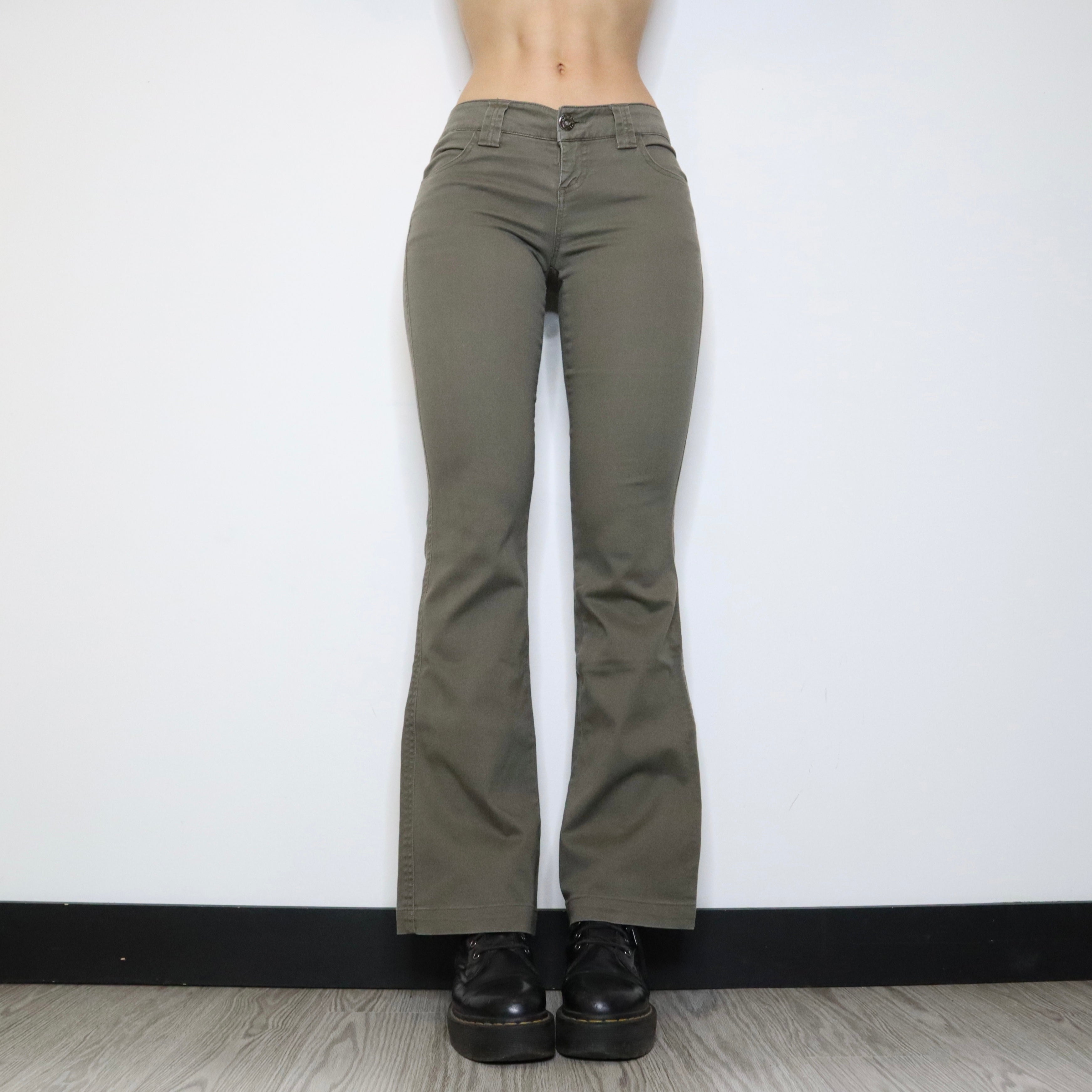 Low Rise Khaki Flare Pants (Medium) Imber Vintage