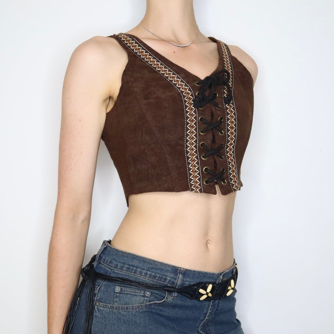 Brown Boho Cropped Corset (S-M) 