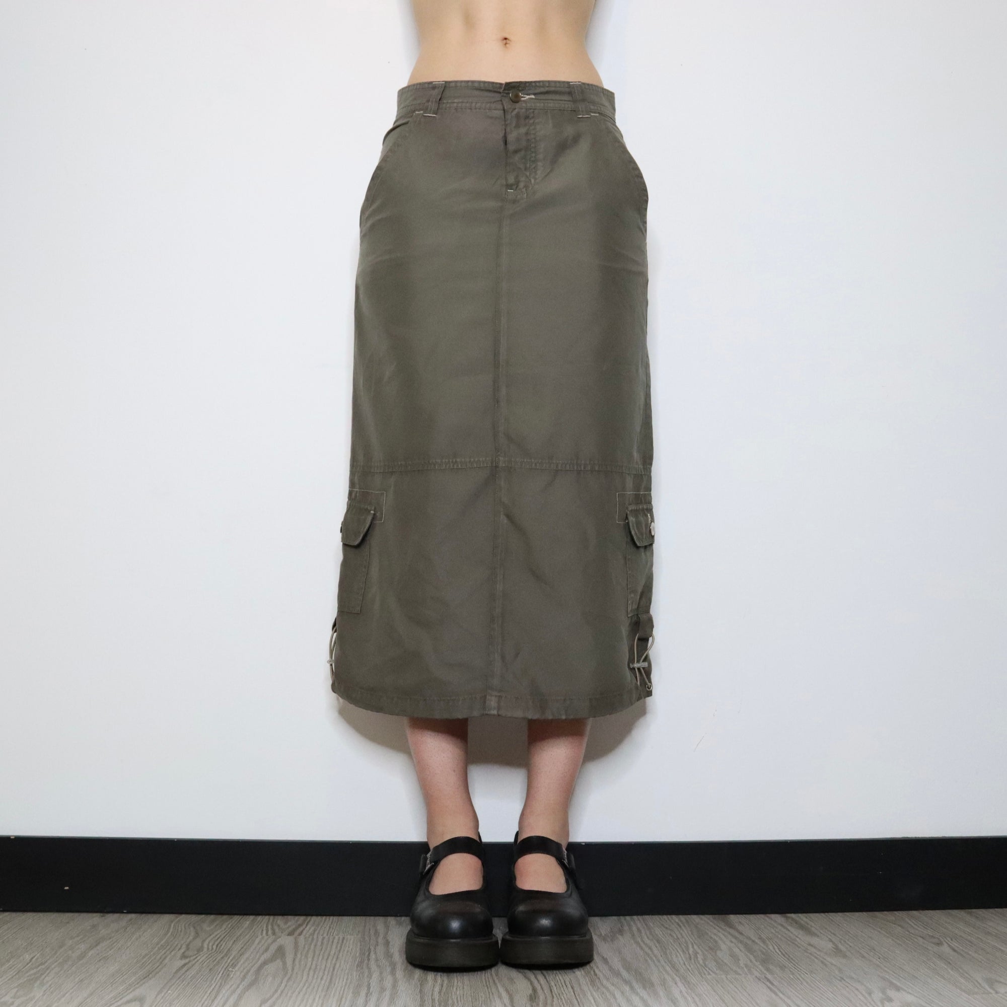 Khaki Cargo Midi Skirt (S-M) 
