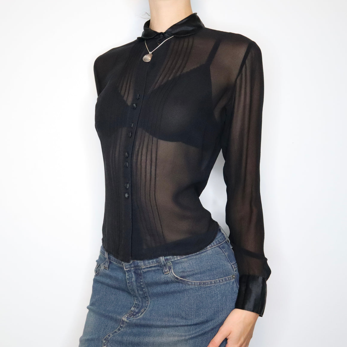 Black Silk Button Up Blouse (M-L) 