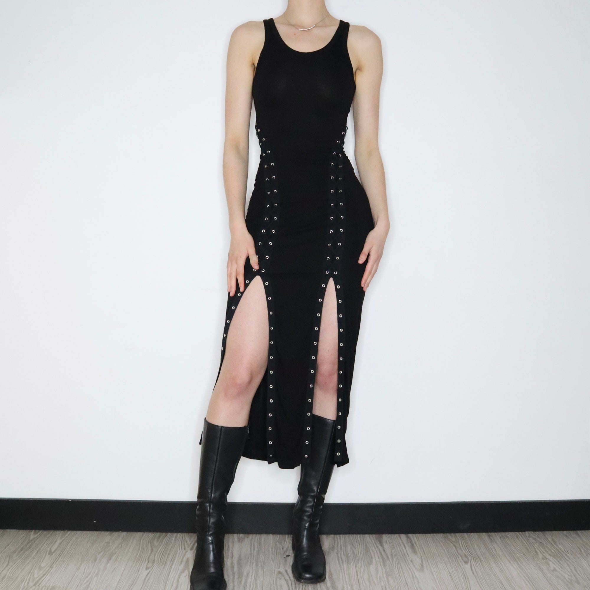 All Saints Black Corset Maxi Dress (Small) - Imber Vintage All Saints Black Corset Maxi Dress (Small) - Imber Vintage