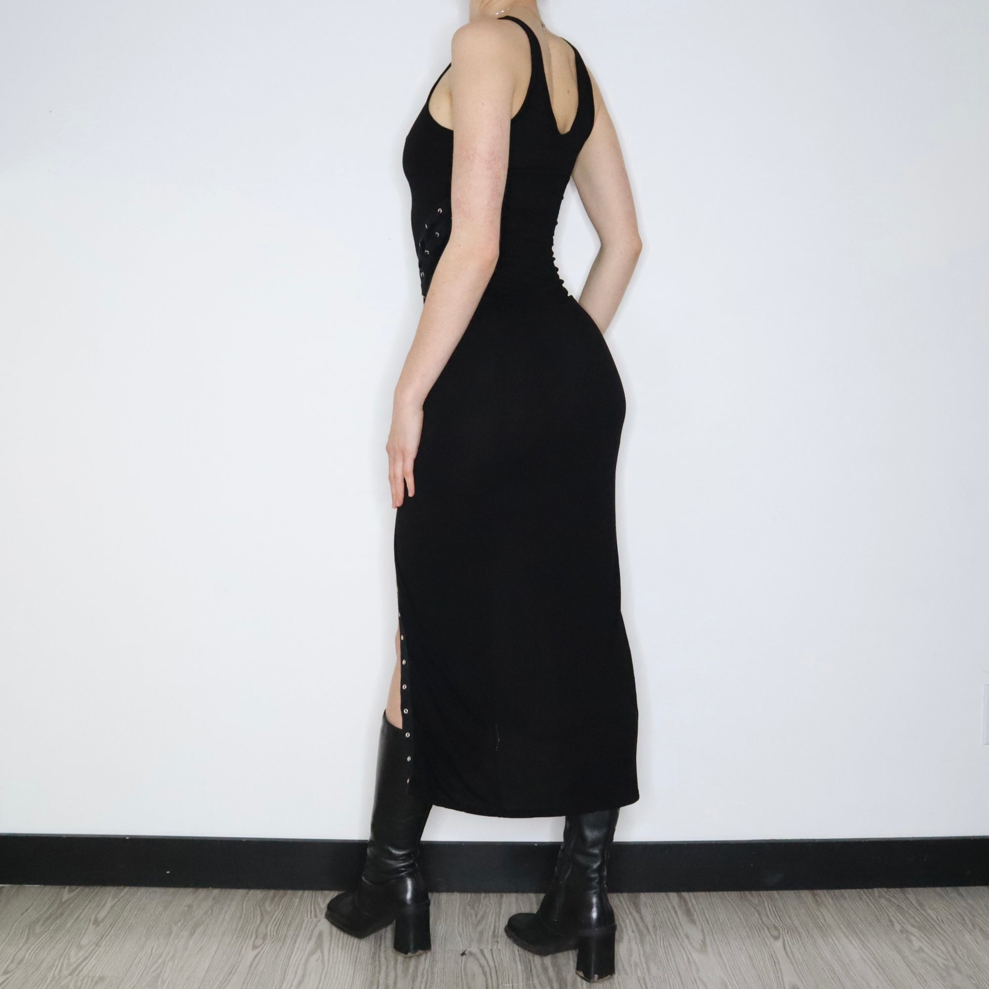 All Saints Black Corset Maxi Dress (Small) - Imber Vintage All Saints Black Corset Maxi Dress (Small) - Imber Vintage