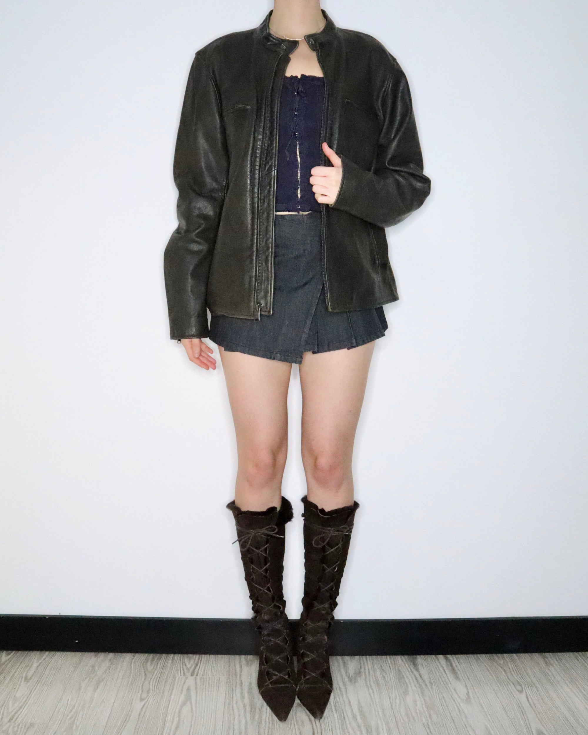 Dark Green Leather Motorcycle Jacket (L-XL) 