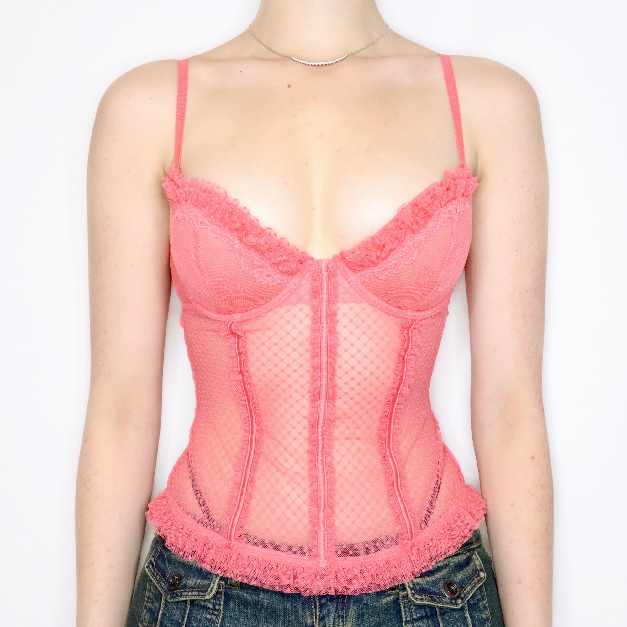 Vintage Early 2000s Guava Pink Mesh Bustier