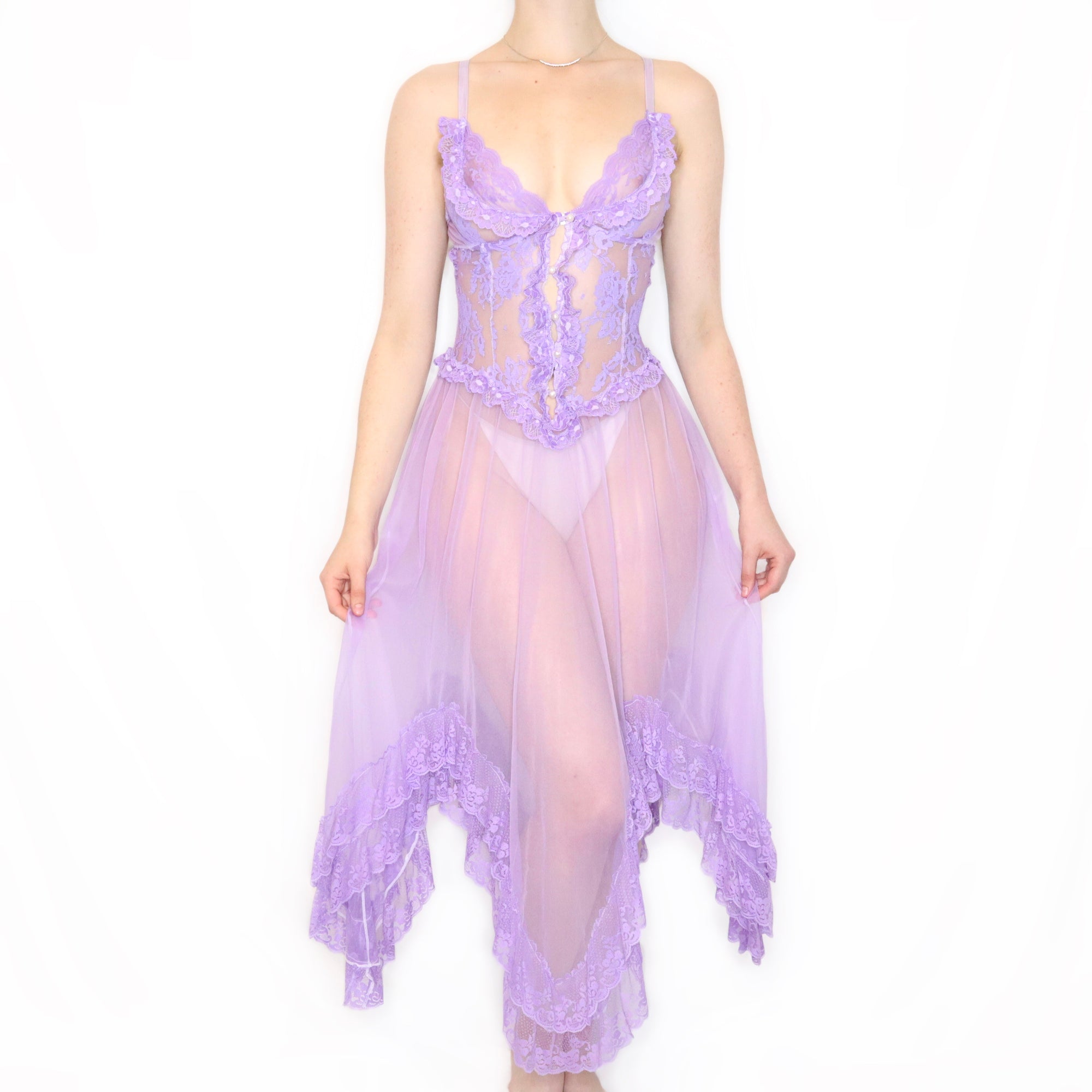 Vintage 80s Hand Dyed Lilac Lace Fairy Gown