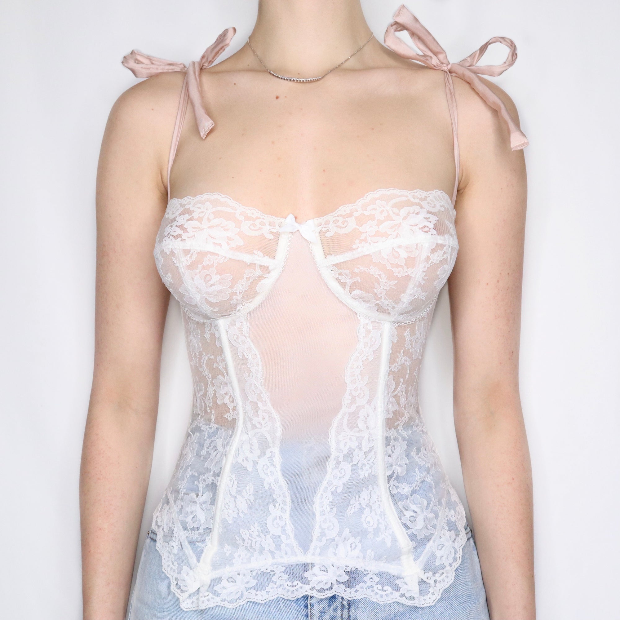 Vintage 90s Sheer White Lace Corset